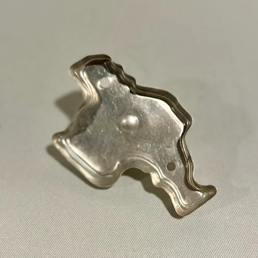 Vintage Aluminum Santa Cookie Cutter 40s Era Green Wood Handle Made in USA